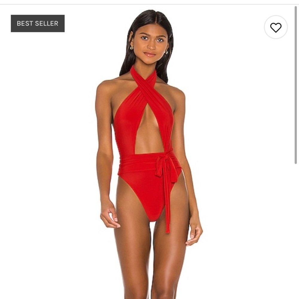 Elegant Red Halter One-Piece Swimsuit